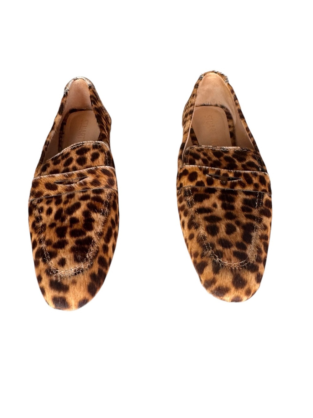 Stuart Weitzman Jet Loafers in Cream Leopard Print Calf Hair  Size  7.5B